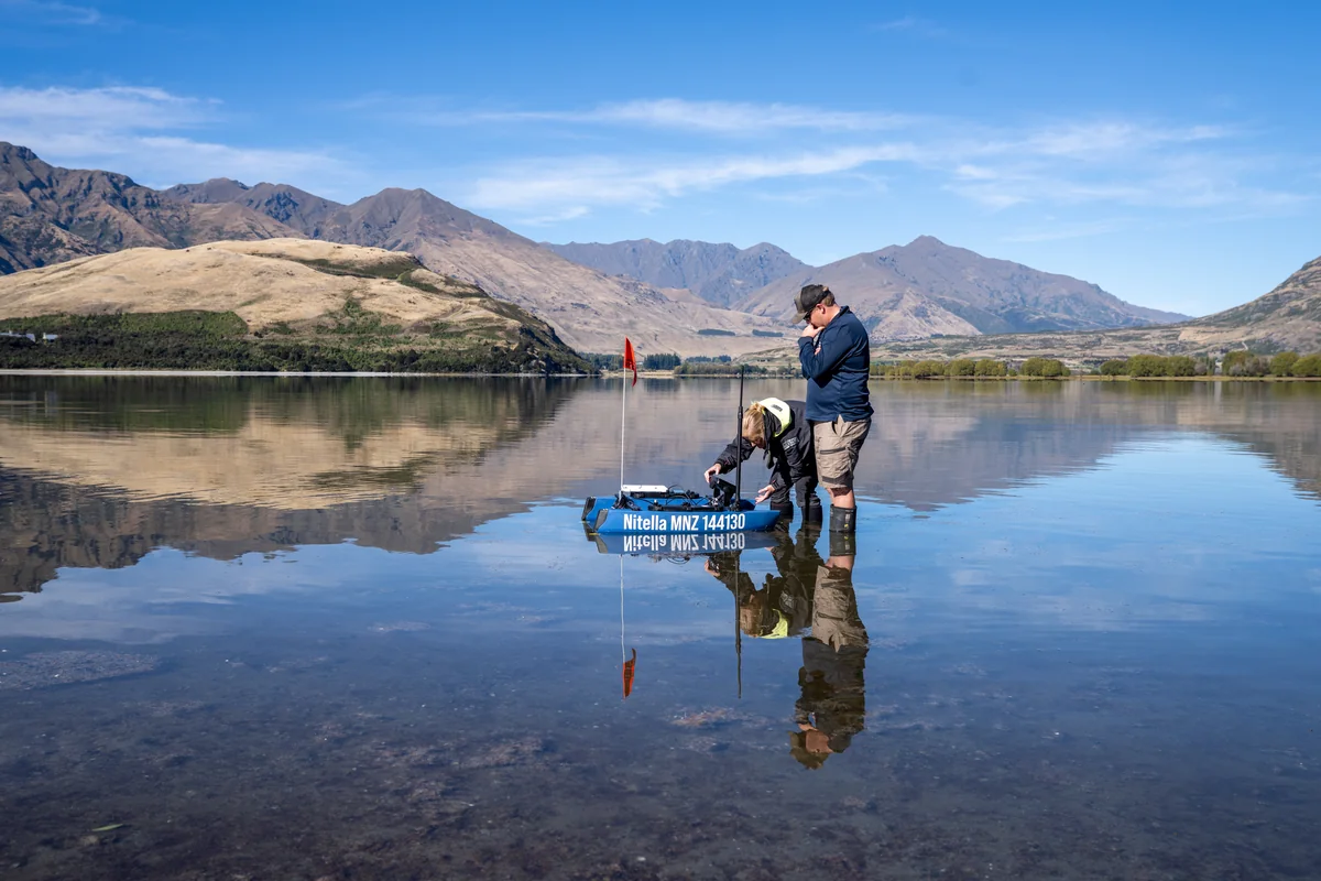 Remote camera module being trialled on an autonomous boat, Lake Wānaka, April 2026. Image courtesy of Stuart Mackay, Earth Sciences New Zealand
