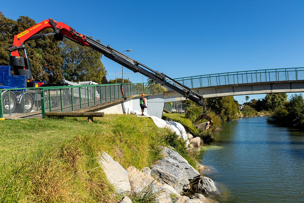 Riverside rock placement